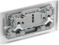 BG Nexus Metal Brushed Steel, 13A Double Switched Socket, Grey Inserts