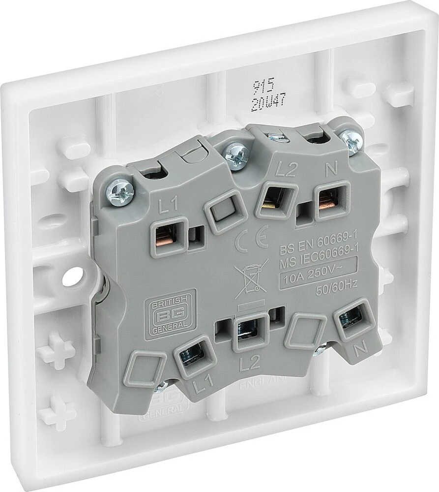 BG White Moulded Square Edge 10A Triple Pole Fan Isolator Switch