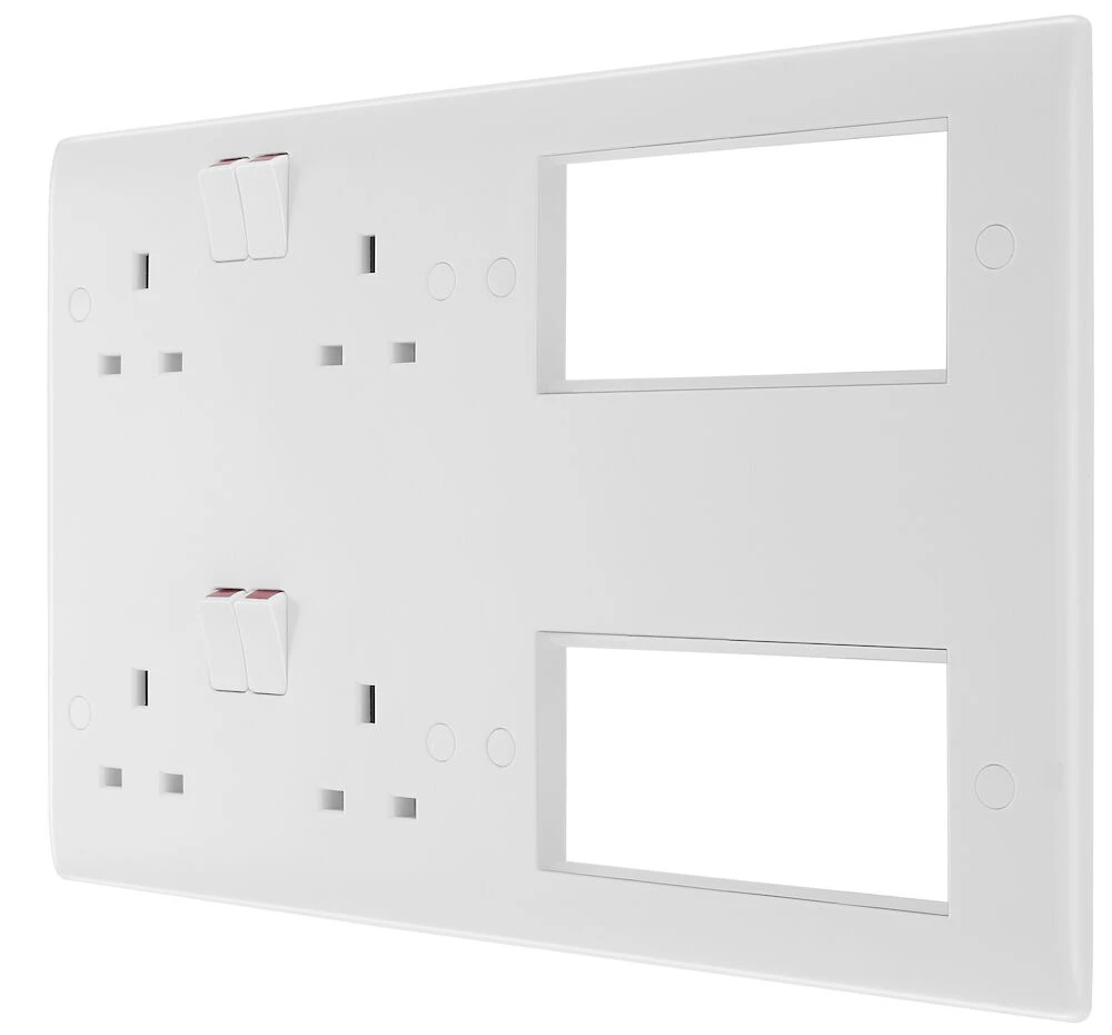BG Nexus Series White Moulded Combination Plate  2 x 13A Switched Socket + 8 Module Aperture