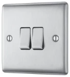 BG Nexus Metal Brushed Steel, 20A 16AX Double Switch, 2 Way
