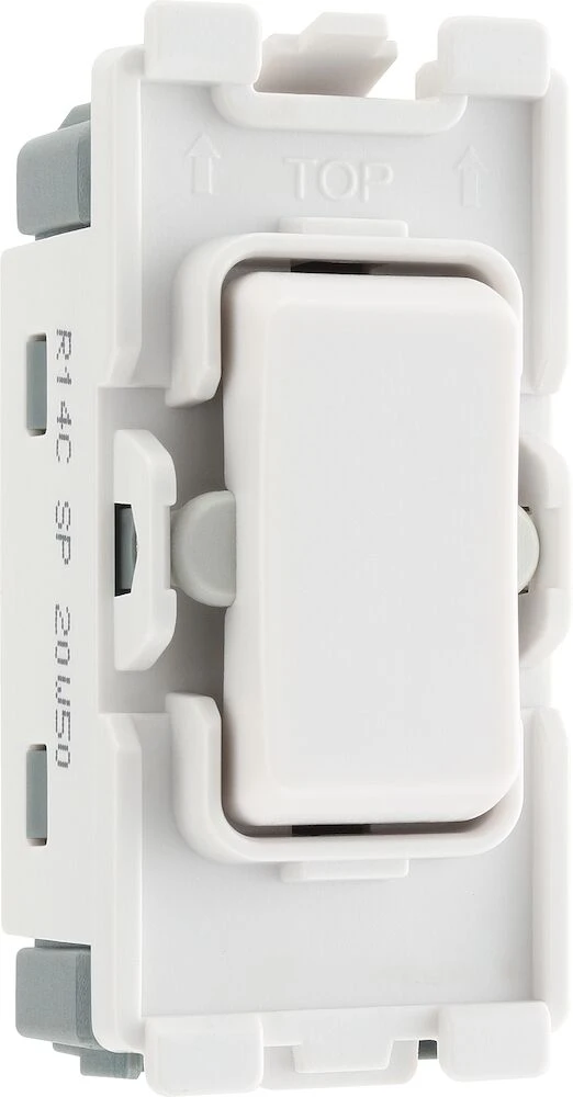 BG Grid 20A Switch Module Retractive, Centre Off, White