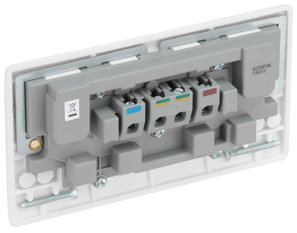 BG Nexus Series White Moulded 13A Double Switched Socket Double Pole, Outboard Rockers