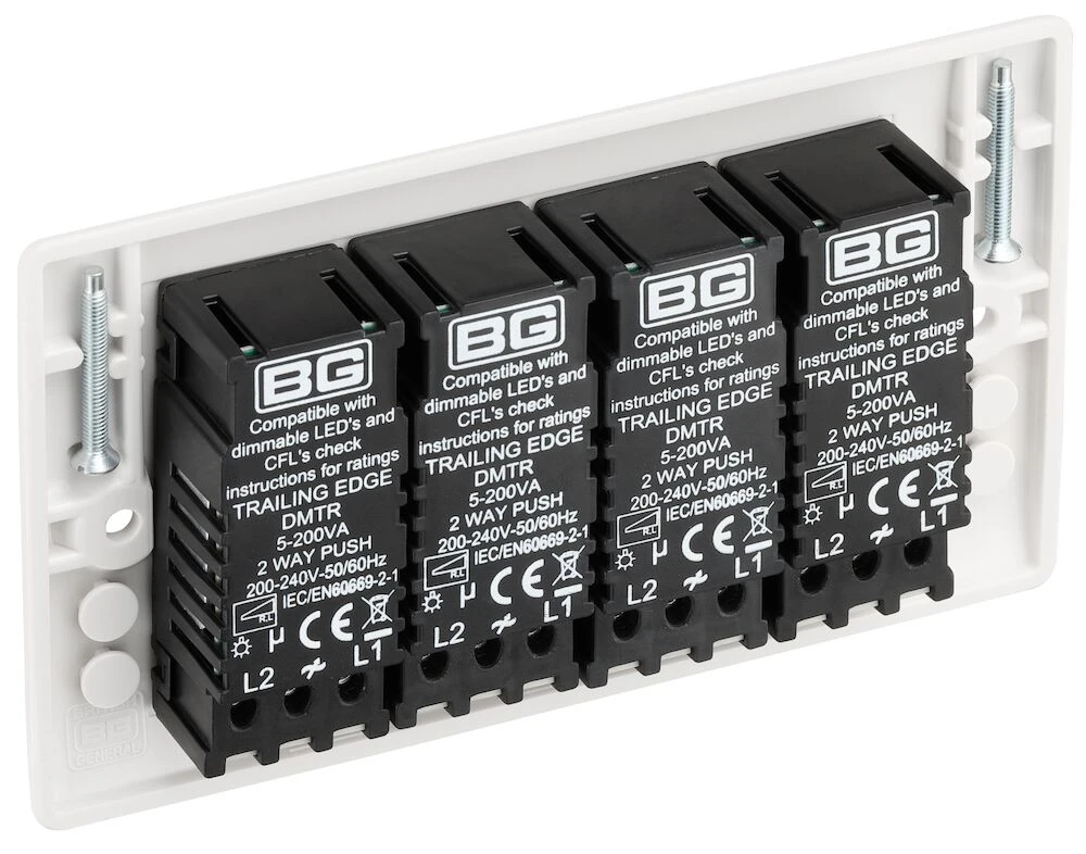 BG Nexus Series White Moulded Quadruple Dimmer Switch 2 Way, Trailing Edge 200W