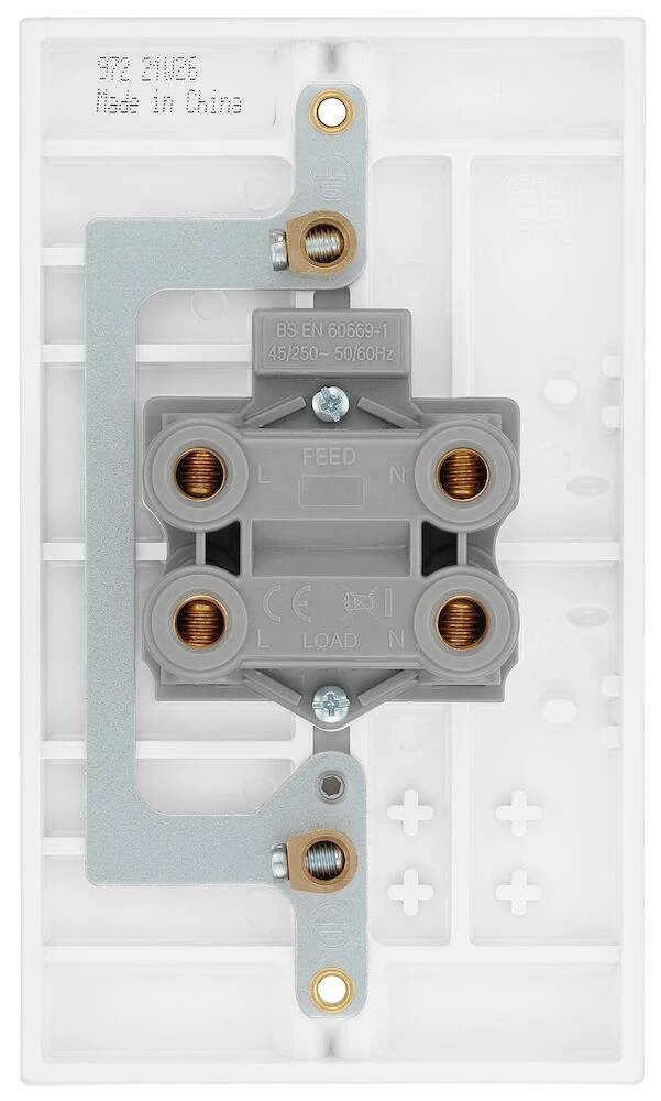 BG White Moulded Square Edge 45A Large Plate Double Pole Switch with LED Indicator