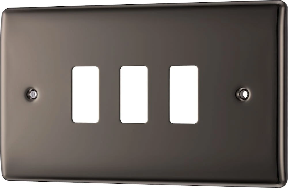 BG Grid Nexus Metal Rectangular Front Plate 3 Module, Black Nickel