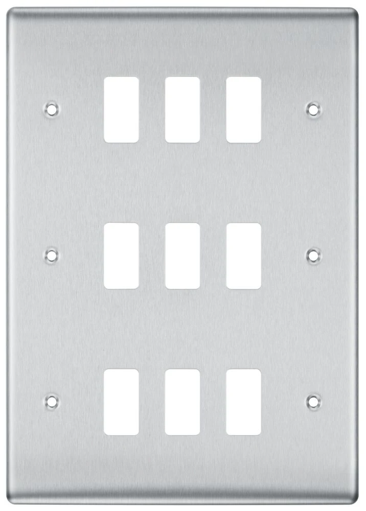 BG Grid Nexus Metal Square Front Plate 9 Module, Brushed Steel