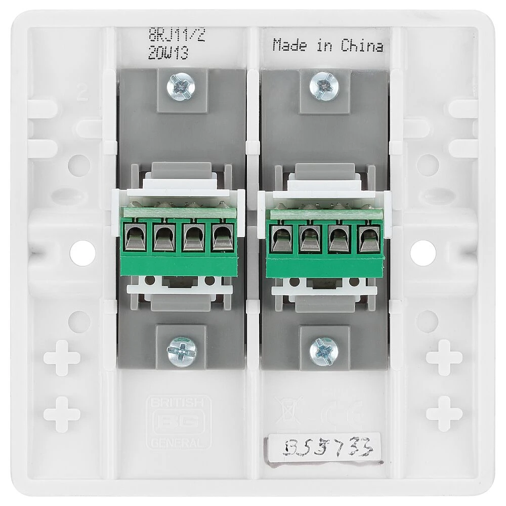 BG Nexus Series White Moulded Double RJ11 Telephone Socket Screw Type