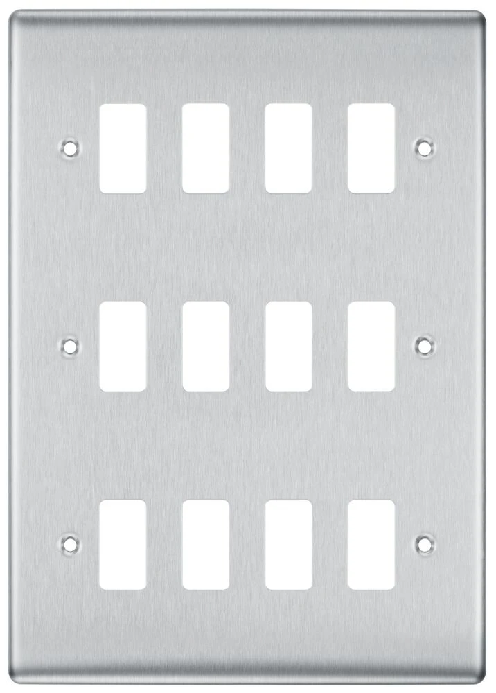 BG Grid Nexus Metal Square Front Plate 12 Module, Brushed Steel