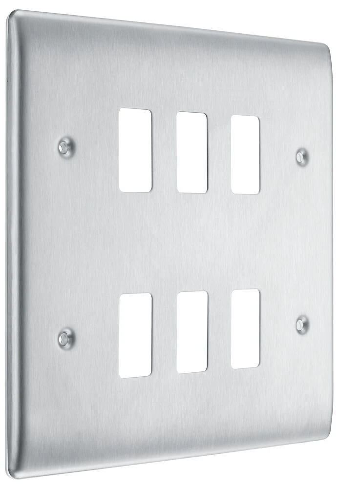 BG Grid Nexus Metal Square Front Plate 6 Module, Brushed Steel