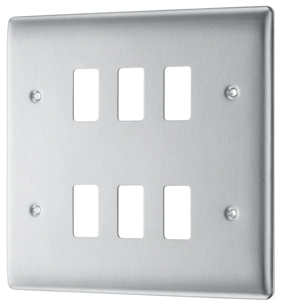BG Grid Nexus Metal Square Front Plate 6 Module, Brushed Steel