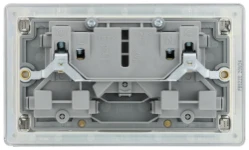 BG Screwless Flat plate Brushed Steel, 13A Double Switched Socket, Grey Inserts