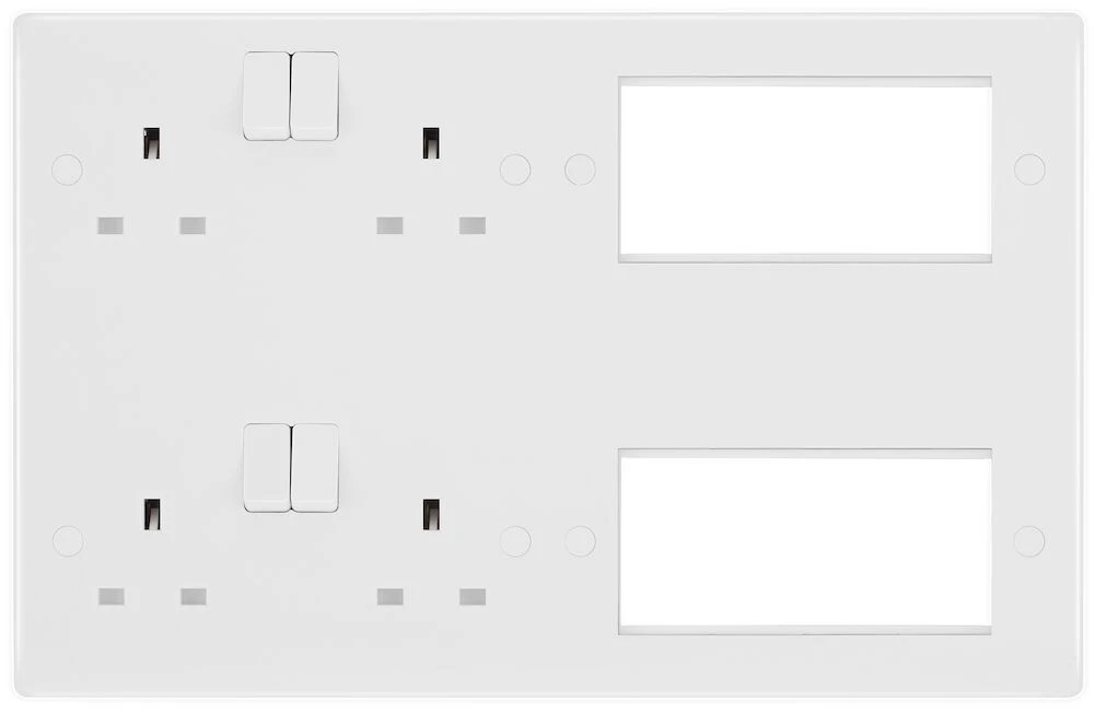 BG Nexus Series White Moulded Combination Plate  2 x 13A Switched Socket + 8 Module Aperture