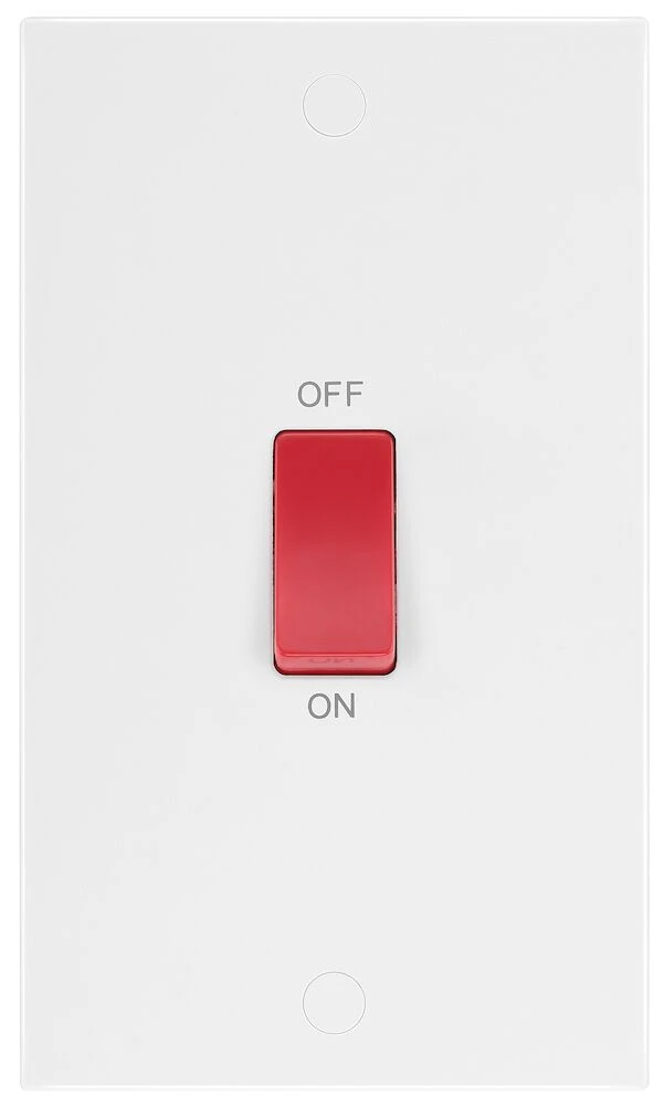 BG White Moulded Square Edge 45A Large Plate Double Pole Switch