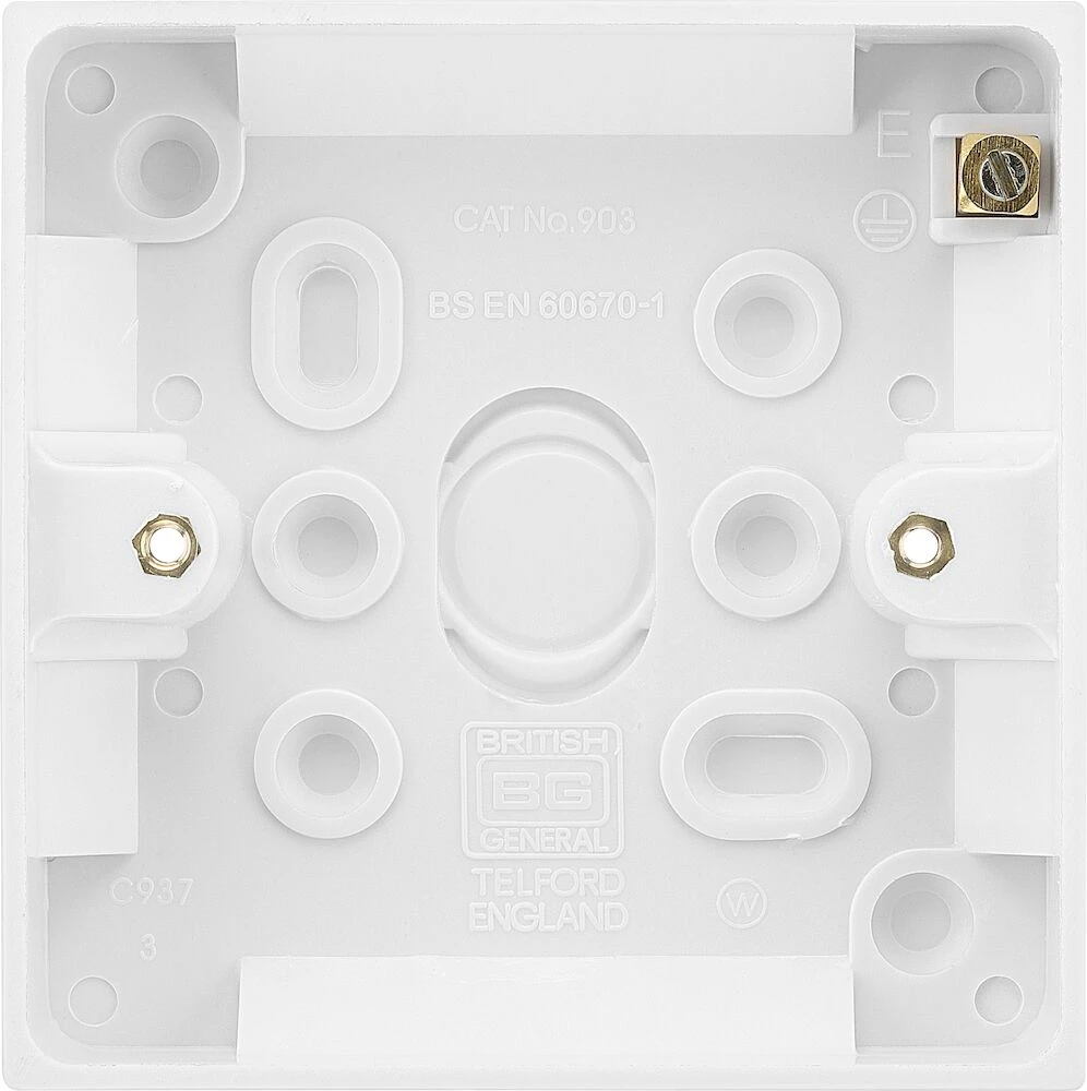 BG White Moulded Square Edge Single Surface Box with Earth 19mm