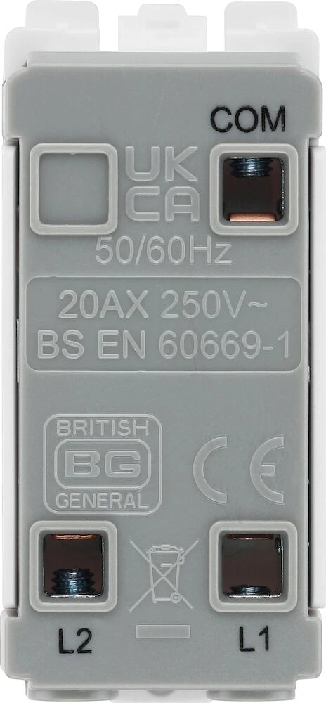 BG Grid 20A Secret Key Switch Module 2 Way, Single Pole,  White