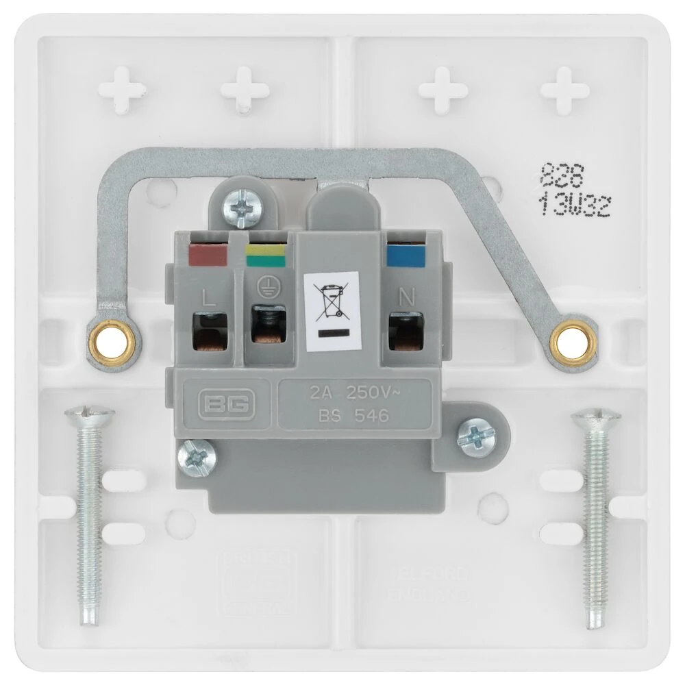 BG Nexus Series White Moulded 2A Single Round Pin Unswitched Socket