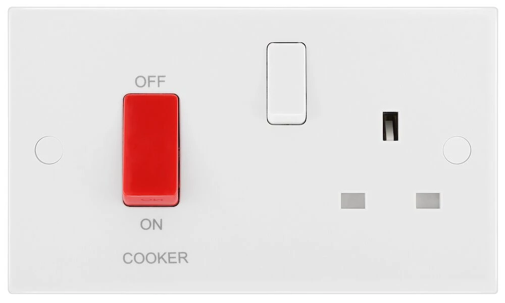 BG White Moulded Square Edge 45A Cooker Control Unit with 13A Socket