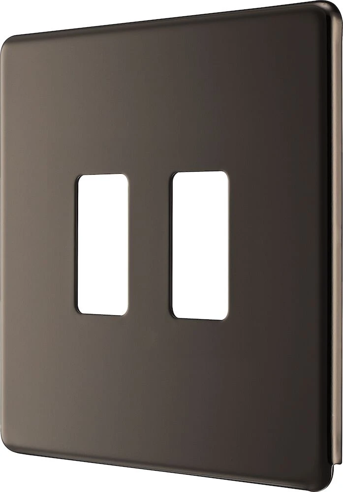 BG Grid Screwless Flatplate Square Front Plate 2 Module, Black Nickel