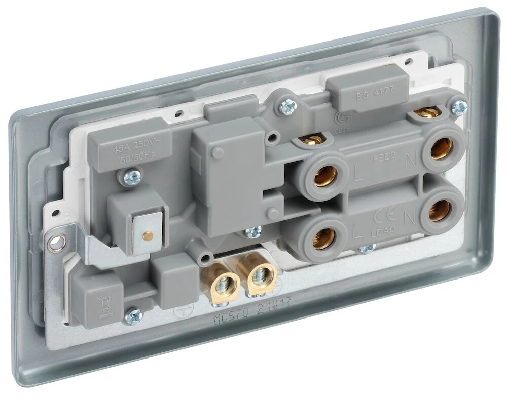 BG Metal Clad 45A Cooker Control Unit With 13A Socket And LED Indicators, Black Inserts