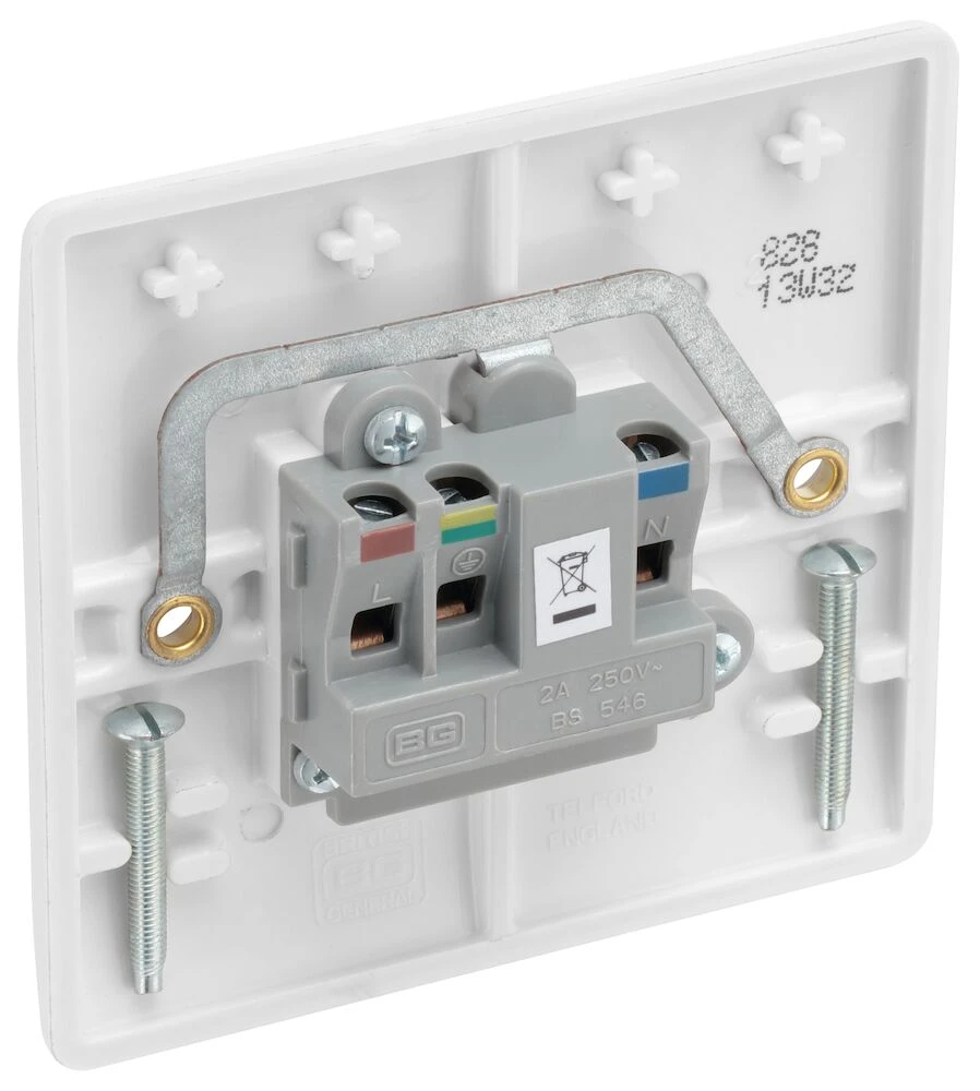 BG Nexus Series White Moulded 2A Single Round Pin Unswitched Socket