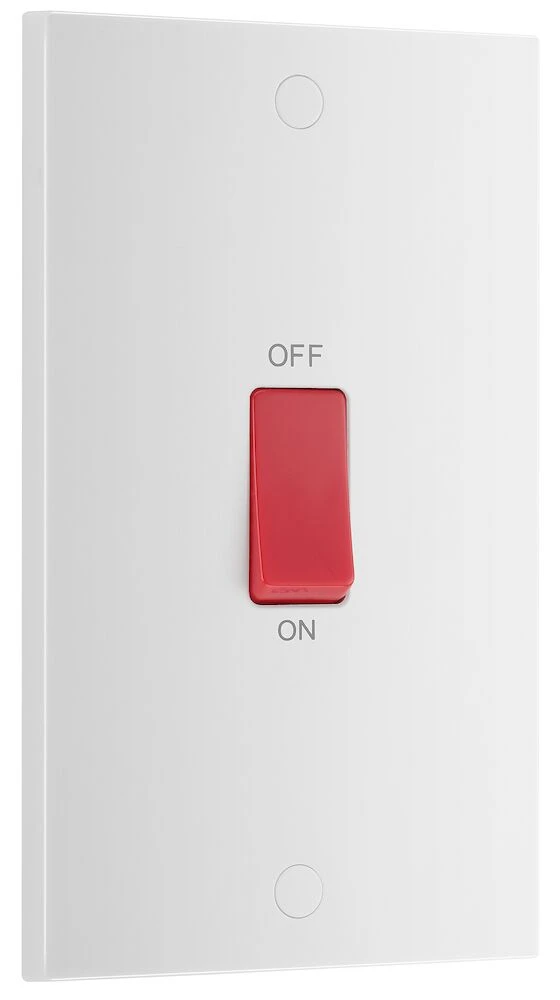 BG White Moulded Square Edge 45A Large Plate Double Pole Switch