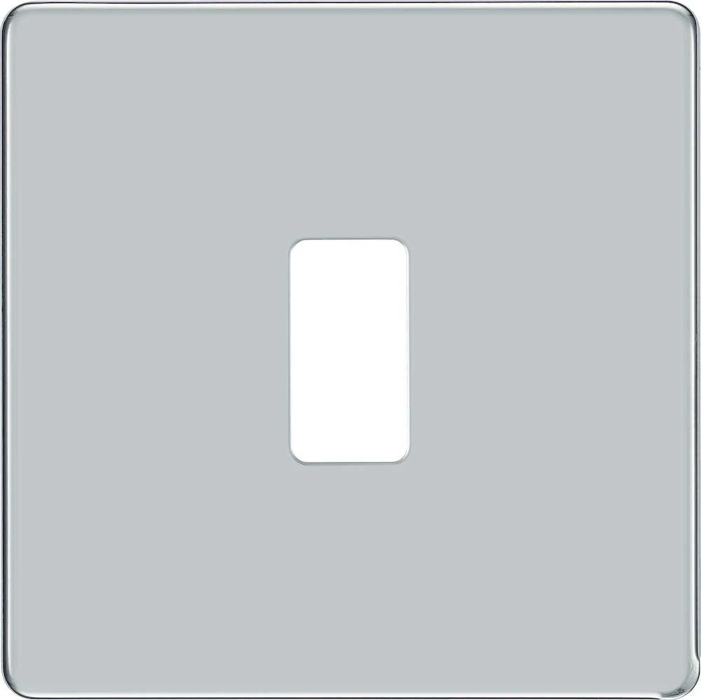 BG Grid Screwless Flatplate Square Front Plate 1 Module, Polished Chrome