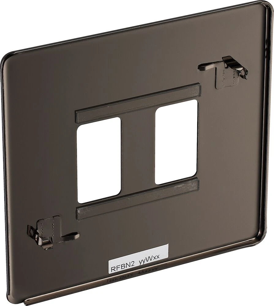 BG Grid Screwless Flatplate Square Front Plate 2 Module, Black Nickel