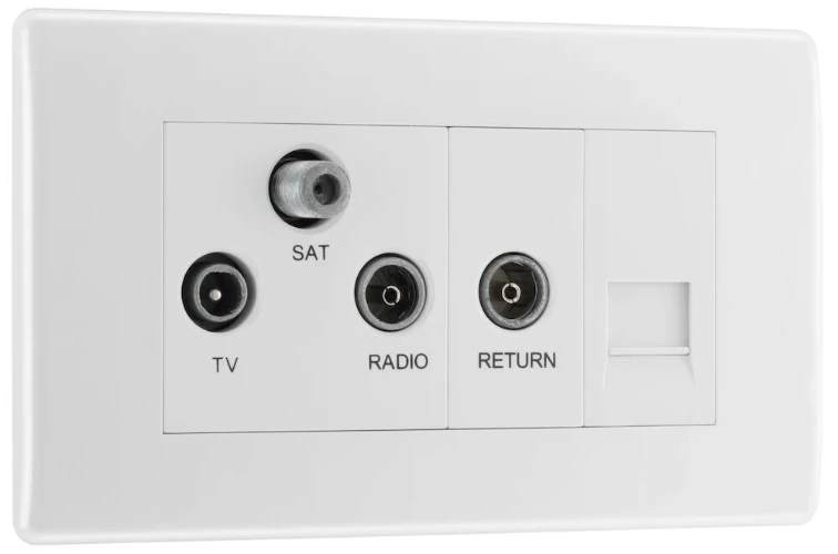 BG Nexus Series White Moulded Screened Triplex TV/FM/SAT Socket With BT Return
