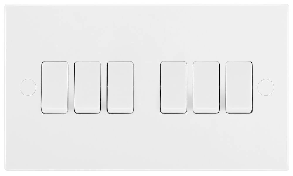BG White Moulded Square Edge 20A 16AX 6 Gang Switch 2 Way