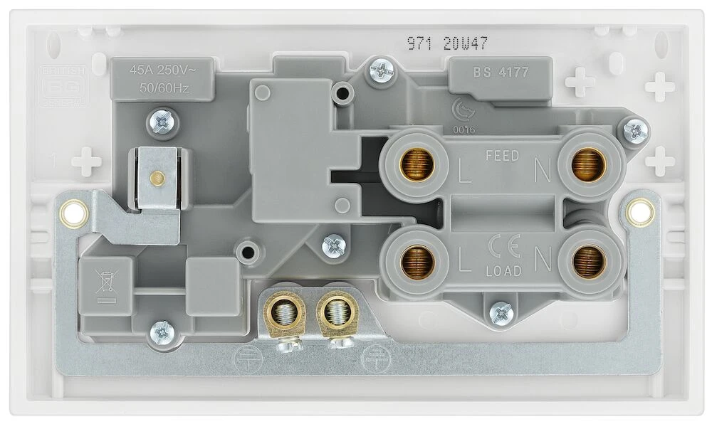 BG White Moulded Square Edge 45A Cooker Control Unit with 13A Socket