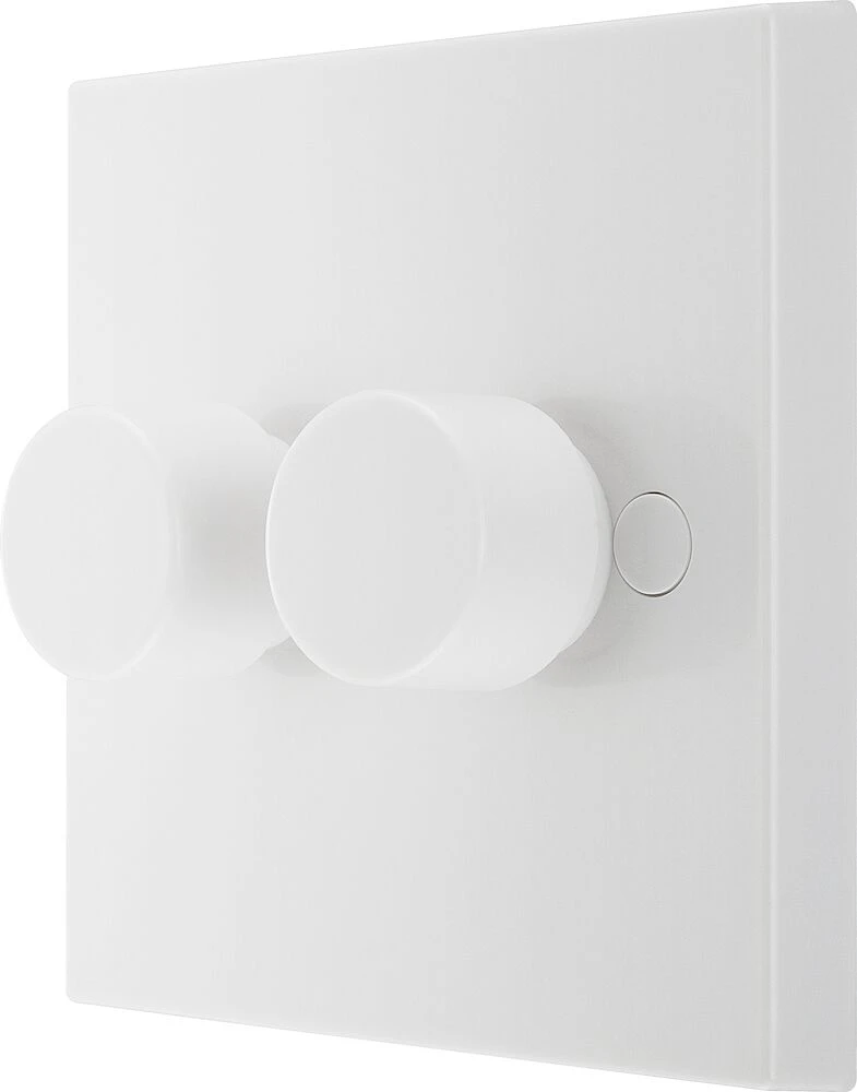 BG White Moulded Square Edge Double Dimmer Switch 2 Way, Trailing Edge 200W