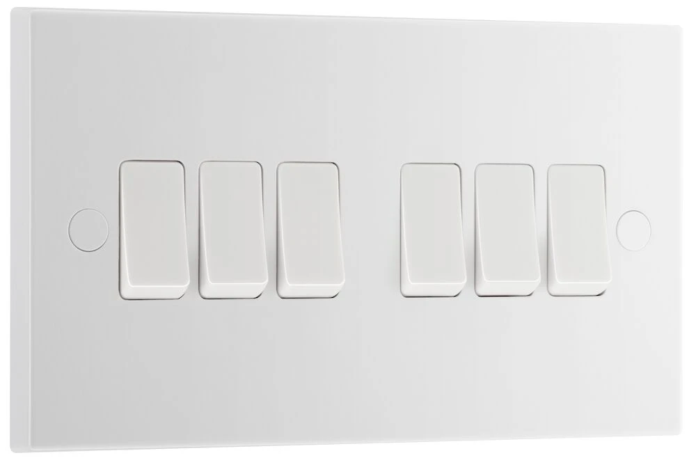 BG White Moulded Square Edge 20A 16AX 6 Gang Switch 2 Way