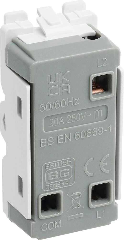 BG Grid 20A Switch Module Retractive, Centre Off, White