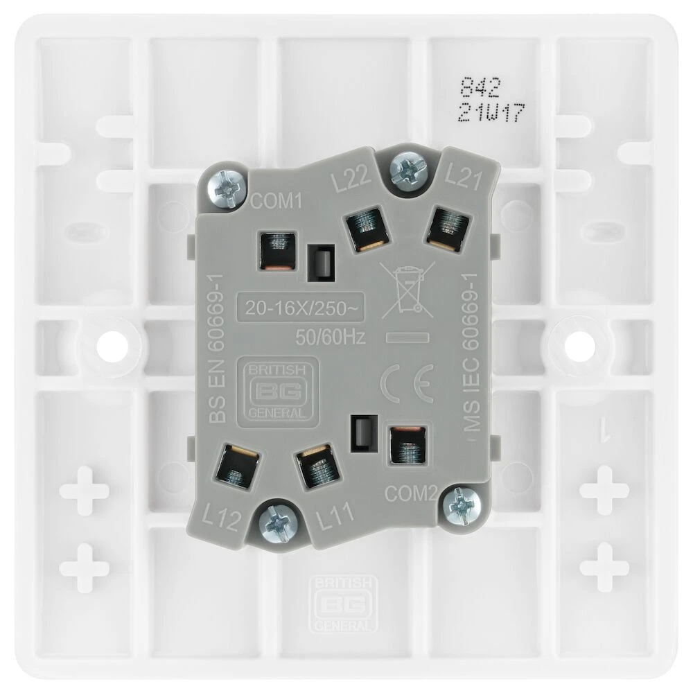 BG Nexus Series White Moulded 20A 16AX Double Switch 2 Way