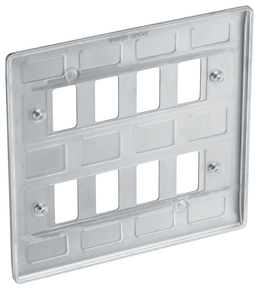 BG Grid Nexus Metal Square Front Plate 8 Module, Brushed Steel