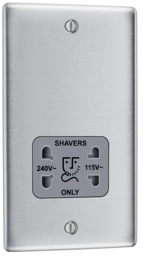 BG Nexus Metal Brushed Steel, Shaver Socket, Dual Voltage 115/240V, Grey Insert