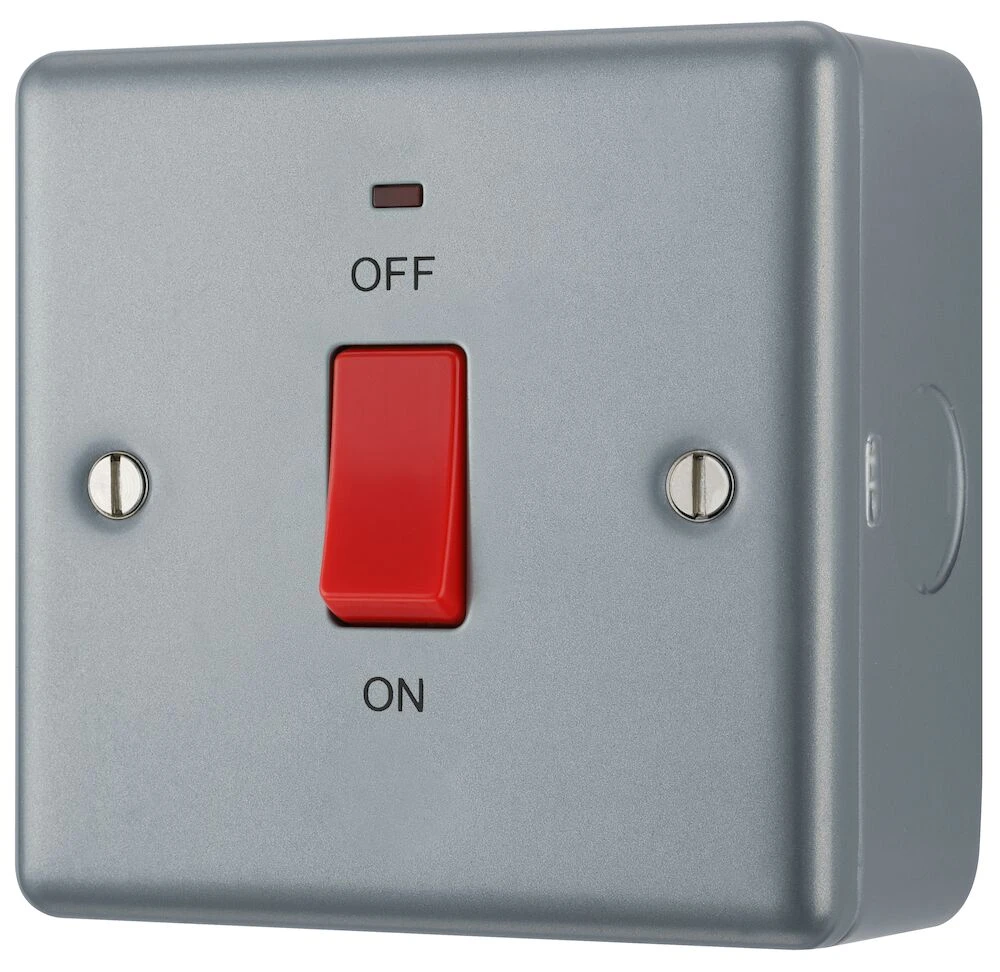 BG Metal Clad 45A Square Plate Double Pole Switch With LED Indicator