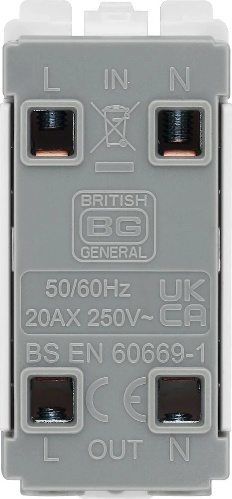BG Grid 20A Switch Module 2 Way, Double Pole, White