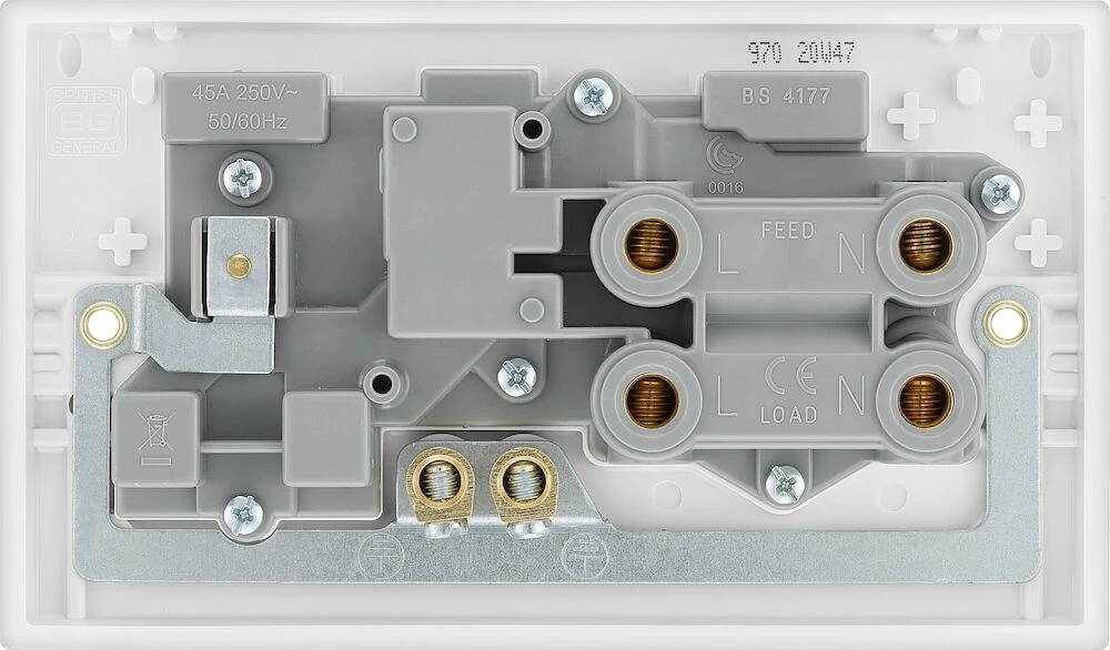 BG White Moulded Square Edge 45A Cooker Control Unit with 13A Socket And LED Indicators
