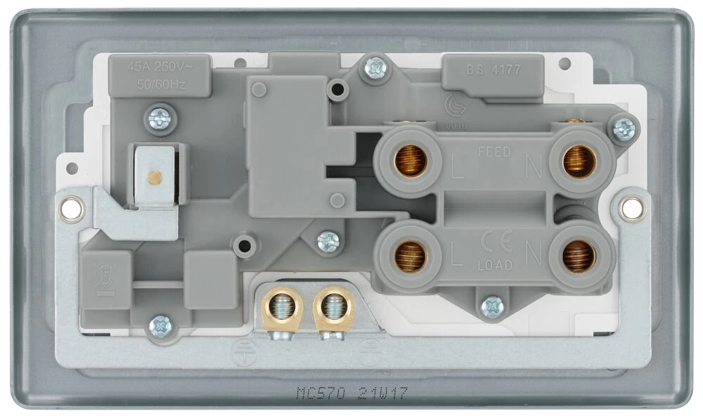BG Metal Clad 45A Cooker Control Unit With 13A Socket And LED Indicators, Black Inserts