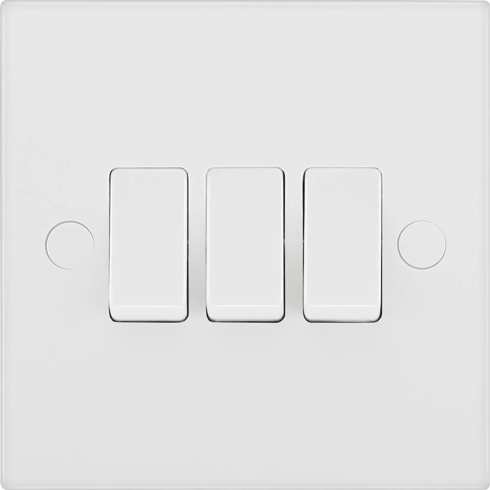 BG White Moulded Square Edge 20A 16AX Triple Switch 2 Way