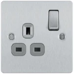BG Screwed Flatplate, Brushed Steel, Single Switched 13A Power Socket