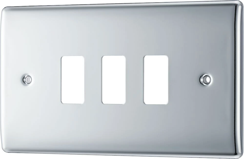 BG Grid Nexus Metal Rectangular Front Plate 3 Module, Polished Chrome