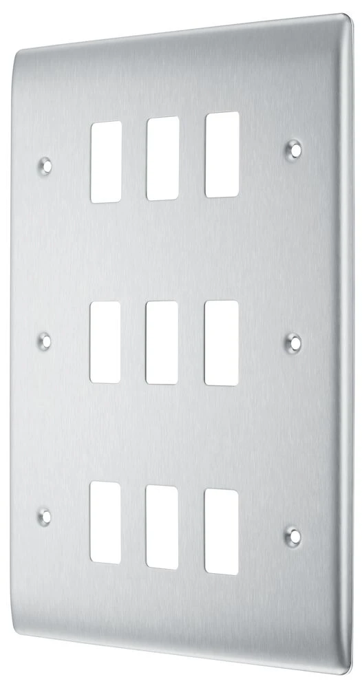 BG Grid Nexus Metal Square Front Plate 9 Module, Brushed Steel