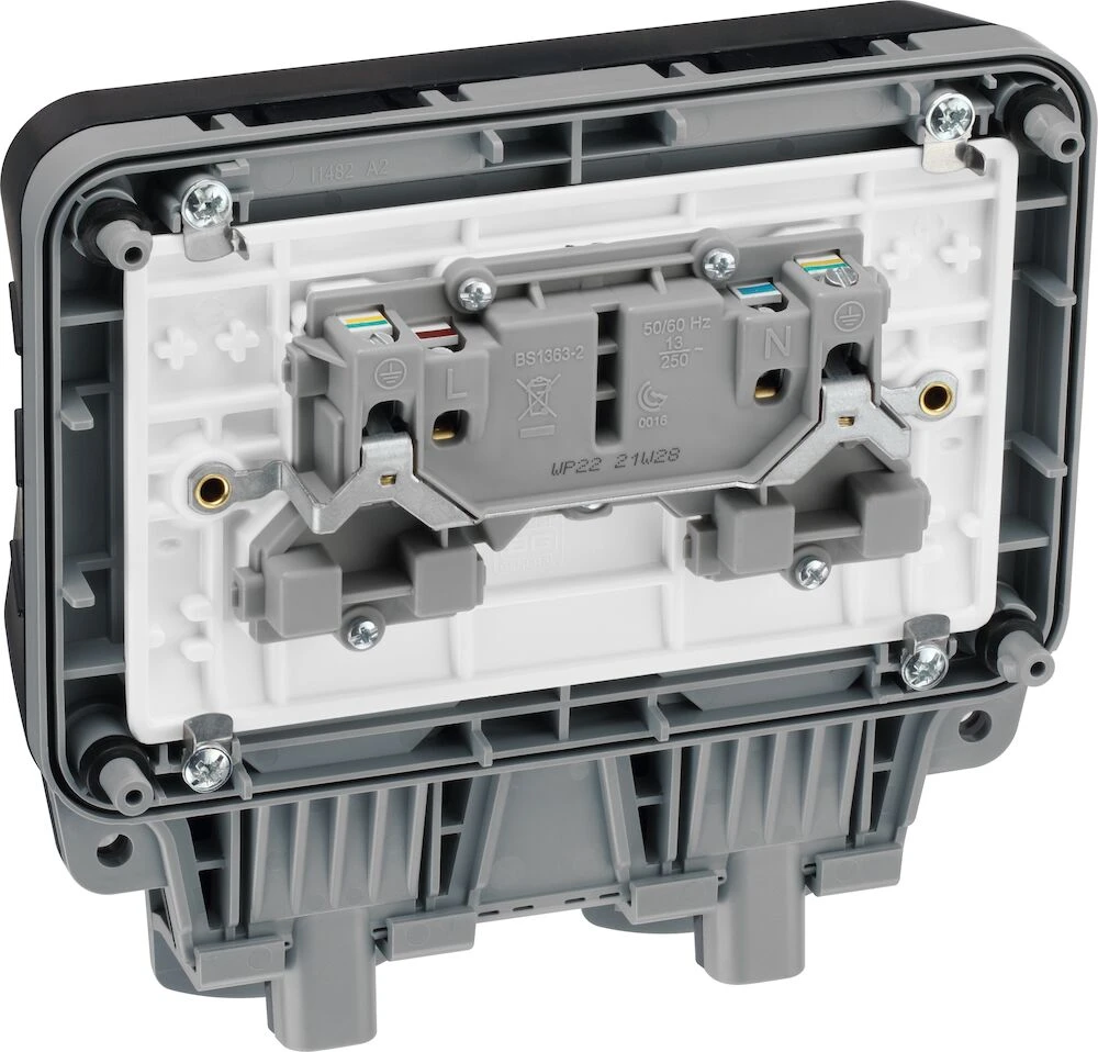 BG Nexus Storm, 13A Double Switched Socket, IP66