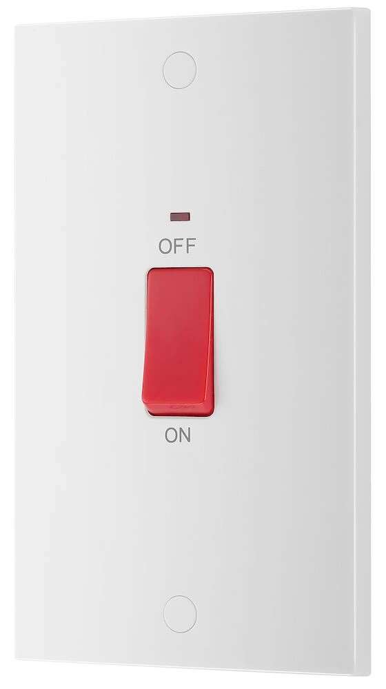 BG White Moulded Square Edge 45A Large Plate Double Pole Switch with LED Indicator