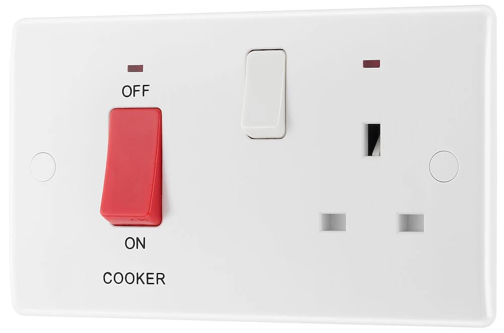 BG Nexus Series White Moulded 45A Cooker Control Unit With 13A Socket And LED Indicators