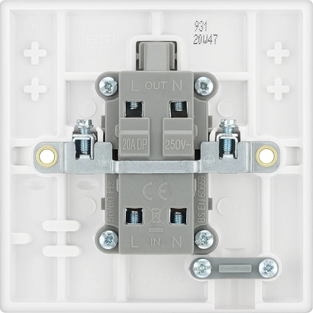 BG White Moulded Square Edge 20A Double Pole Switch with LED Indicator