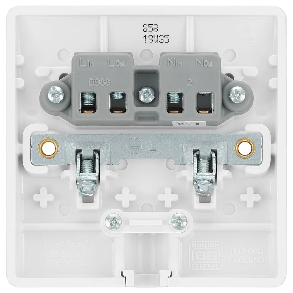 BG Nexus Series White Moulded 25A Single Flex Outlet Plate Bottom Entry