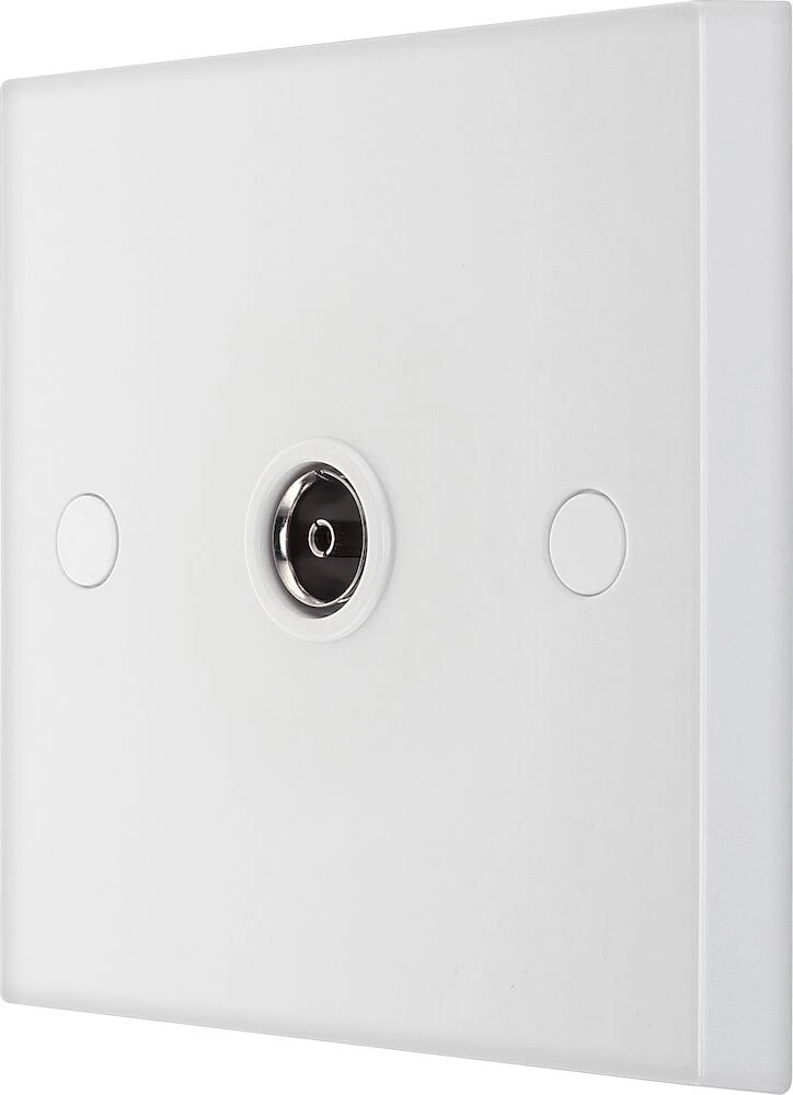 BG White Moulded Square Edge Single Co-Ax Aerial Socket for TV or FM